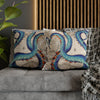 Blue Octopus Kraken Tentacles Ink Vintage Map Art Spun Polyester Square Pillow Case Home Decor