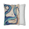 Blue Octopus Kraken Tentacles Ink Vintage Map Art Spun Polyester Square Pillow Case Home Decor