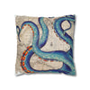 Blue Octopus Kraken Tentacles Ink Vintage Map Art Spun Polyester Square Pillow Case Home Decor