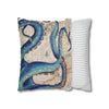 Blue Octopus Kraken Tentacles Ink Vintage Map Art Spun Polyester Square Pillow Case Home Decor