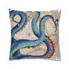 Blue Octopus Kraken Tentacles Ink Vintage Map Art Spun Polyester Square Pillow Case Home Decor