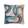 Blue Octopus Kraken Tentacles Ink Vintage Map Art Spun Polyester Square Pillow Case Home Decor