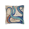 Blue Octopus Kraken Tentacles Ink Vintage Map Art Spun Polyester Square Pillow Case Home Decor