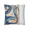 Blue Octopus Kraken Tentacles Ink Vintage Map Art Spun Polyester Square Pillow Case Home Decor