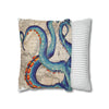 Blue Octopus Kraken Tentacles Ink Vintage Map Art Spun Polyester Square Pillow Case Home Decor