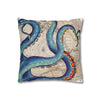 Blue Octopus Kraken Tentacles Ink Vintage Map Art Spun Polyester Square Pillow Case Home Decor