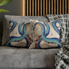 Blue Octopus Kraken Tentacles Ink Vintage Map Art Spun Polyester Square Pillow Case Home Decor