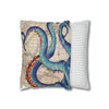 Blue Octopus Kraken Tentacles Ink Vintage Map Art Spun Polyester Square Pillow Case Home Decor