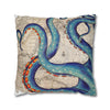 Blue Octopus Kraken Tentacles Ink Vintage Map Art Spun Polyester Square Pillow Case Home Decor