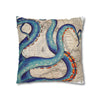 Blue Octopus Kraken Tentacles Ink Vintage Map Art Spun Polyester Square Pillow Case Home Decor
