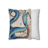 Blue Octopus Kraken Tentacles Ink Vintage Map Art Spun Polyester Square Pillow Case Home Decor