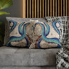 Blue Octopus Kraken Tentacles Ink Vintage Map Art Spun Polyester Square Pillow Case Home Decor