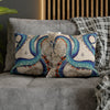 Blue Octopus Kraken Tentacles Ink Vintage Map Art Spun Polyester Square Pillow Case Home Decor