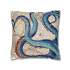 Blue Octopus Kraken Tentacles Ink Vintage Map Art Spun Polyester Square Pillow Case Home Decor