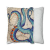 Blue Octopus Kraken Tentacles Ink Vintage Map Art Spun Polyester Square Pillow Case Home Decor