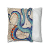 Blue Octopus Kraken Tentacles Ink Vintage Map Art Spun Polyester Square Pillow Case Home Decor