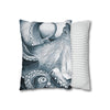 Blue Octopus Kraken Tentacles Watercolor Black Ink Art Spun Polyester Square Pillow Case Home Decor