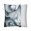 Blue Octopus Kraken Tentacles Watercolor Black Ink Art Spun Polyester Square Pillow Case Home Decor