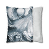 Blue Octopus Kraken Tentacles Watercolor Black Ink Art Spun Polyester Square Pillow Case Home Decor