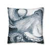 Blue Octopus Kraken Tentacles Watercolor Black Ink Art Spun Polyester Square Pillow Case Home Decor