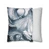 Blue Octopus Kraken Tentacles Watercolor Black Ink Art Spun Polyester Square Pillow Case Home Decor