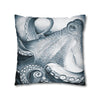 Blue Octopus Kraken Tentacles Watercolor Black Ink Art Spun Polyester Square Pillow Case Home Decor