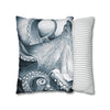 Blue Octopus Kraken Tentacles Watercolor Black Ink Art Spun Polyester Square Pillow Case Home Decor