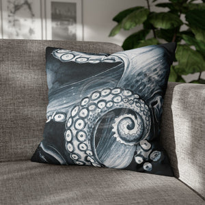 Blue Octopus Kraken Tentacles Watercolor Dark Art Spun Polyester Square Pillow Case 20 × Home Decor