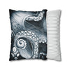 Blue Octopus Kraken Tentacles Watercolor Dark Art Spun Polyester Square Pillow Case Home Decor