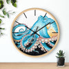 Blue Octopus Retro Ink Art Wall Clock Wooden / Black 10 Home Decor