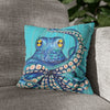 Blue Octopus Teal Wood Vintage Ink Art Spun Polyester Square Pillow Case 14 × Home Decor
