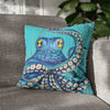 Blue Octopus Teal Wood Vintage Ink Art Spun Polyester Square Pillow Case 18 × Home Decor