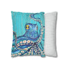 Blue Octopus Teal Wood Vintage Ink Art Spun Polyester Square Pillow Case Home Decor