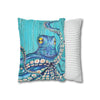 Blue Octopus Teal Wood Vintage Ink Art Spun Polyester Square Pillow Case Home Decor