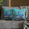 Blue Octopus Teal Wood Vintage Ink Art Spun Polyester Square Pillow Case Home Decor