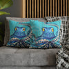 Blue Octopus Teal Wood Vintage Ink Art Spun Polyester Square Pillow Case Home Decor