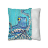 Blue Octopus Teal Wood Vintage Ink Art Spun Polyester Square Pillow Case Home Decor