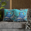 Blue Octopus Teal Wood Vintage Ink Art Spun Polyester Square Pillow Case Home Decor