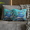 Blue Octopus Teal Wood Vintage Ink Art Spun Polyester Square Pillow Case Home Decor