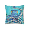 Blue Octopus Teal Wood Vintage Ink Art Spun Polyester Square Pillow Case Home Decor