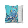 Blue Octopus Teal Wood Vintage Ink Art Spun Polyester Square Pillow Case Home Decor