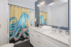 Blue Octopus Tentacles Yellow Black Ink Art Shower Curtain Home Decor