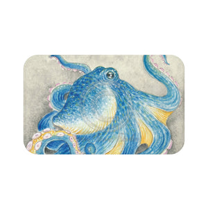 Blue Octopus Watercolor Ink Art Bath Mat 34’ × 21’ Home Decor