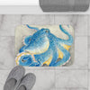Blue Octopus Watercolor Ink Art Bath Mat Home Decor