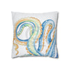 Blue Octopus Watercolor White Art Spun Polyester Square Pillow Case 16 × Home Decor