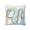 Blue Octopus Watercolor White Art Spun Polyester Square Pillow Case 16 × Home Decor