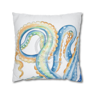 Blue Octopus Watercolor White Art Spun Polyester Square Pillow Case 20 × Home Decor