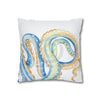 Blue Octopus Watercolor White Art Spun Polyester Square Pillow Case Home Decor