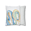 Blue Octopus Watercolor White Art Spun Polyester Square Pillow Case Home Decor