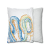 Blue Octopus Watercolor White Art Spun Polyester Square Pillow Case Home Decor